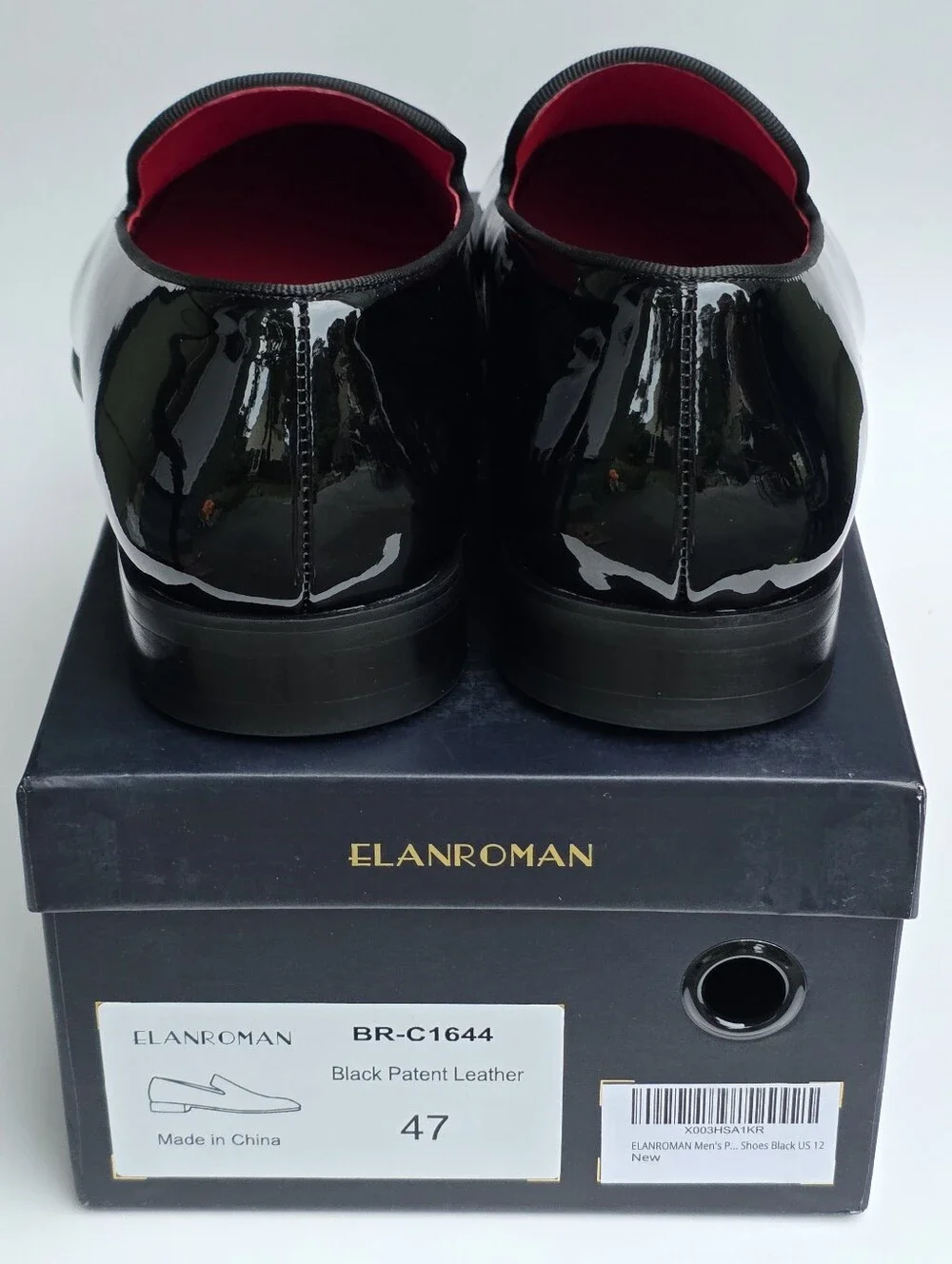 ELANROMAN Men's Patent Leather Loafers Black Dress Wedding Shoes US 12 EU 47 New